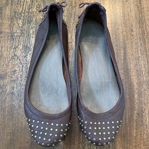 Brown Leather Studded Flats